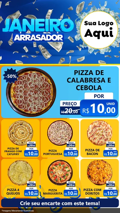 Modelo de Rede Social para Stories com o tema Janeiro Arrasador para Pizzaria