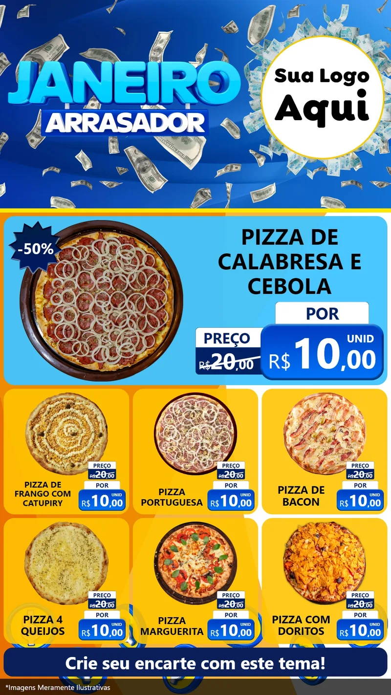 Modelo de Rede Social para Stories com o tema Janeiro Arrasador para Pizzaria