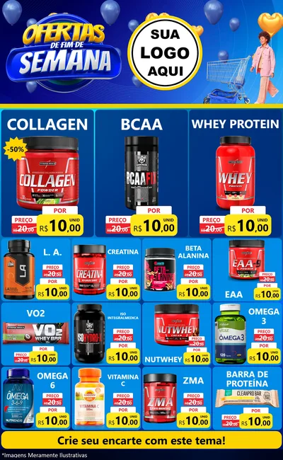Modelo de Encarte para Encarte Grande com o tema Ofertas de Fim de Semana para Suplementos alimentares