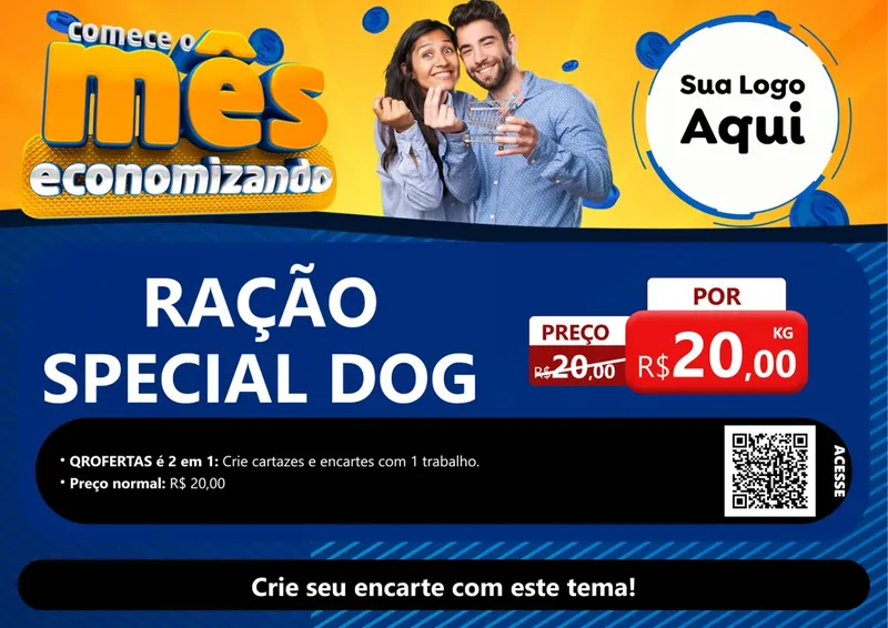 Modelo de Cartaz para Cartaz A4 Horizontal com o tema Comece O Mês Economizando para Pet Shop