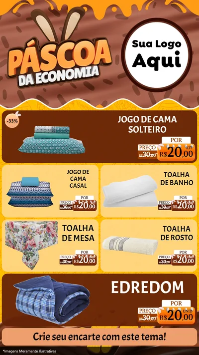 Modelo de TV para TV Vertical com o tema Páscoa da Economia para Cama, Mesa e Banho