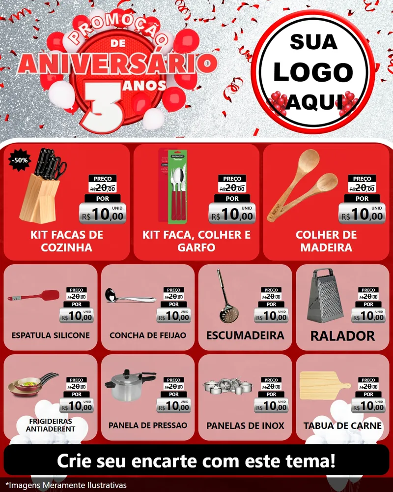 Modelo de Rede Social para Feed Instagram com o tema Promoção de Aniversário - 3 Anos para Utilidades Domésticas