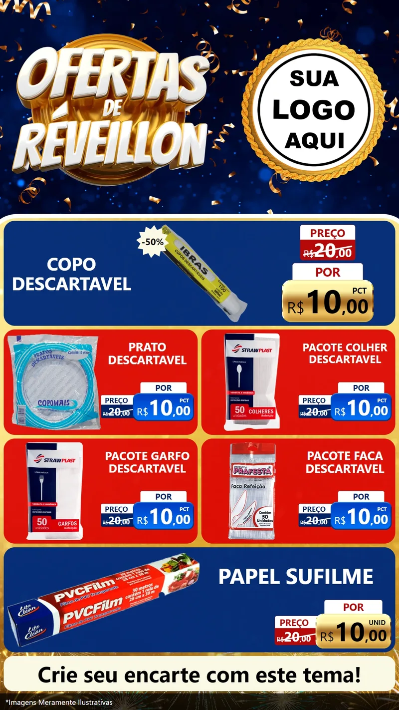 Modelo de TV para TV Vertical com o tema Ofertas de Réveillon para Embalagens
