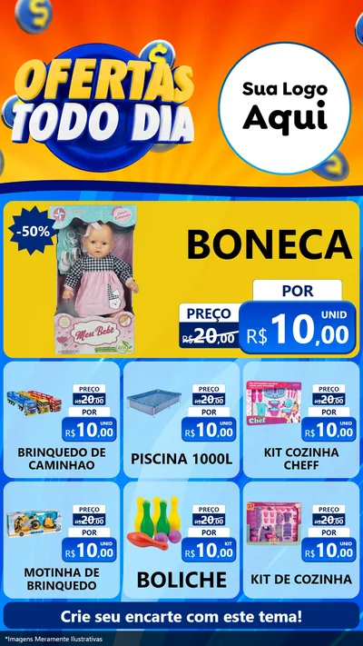 Modelo de Rede Social para Stories com o tema Ofertas Todo Dia para Brinquedos