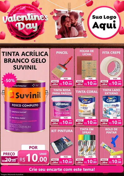 Modelo de Encarte para Encarte A4 Vertical com o tema Valentine's Day para Tintas e Ferramentas