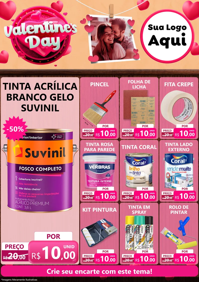 Modelo de Encarte para Encarte A4 Vertical com o tema Valentine's Day para Tintas e Ferramentas
