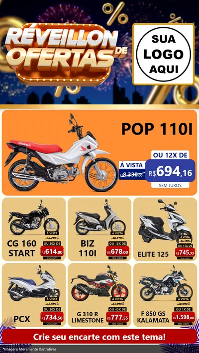 Modelo de Rede Social para Stories com o tema Réveillon de Ofertas para Concessionaria de Motos