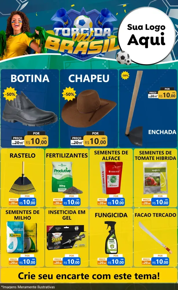 Modelo de Encarte para Encarte Grande com o tema Torcida Vai Brasil - Copa para Agropecuária