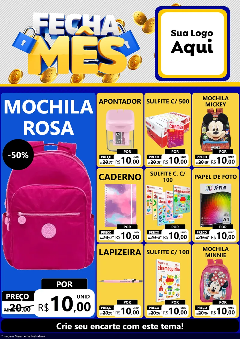 Modelo de Encarte para Encarte A4 Vertical com o tema Fecha Mês para Papelaria