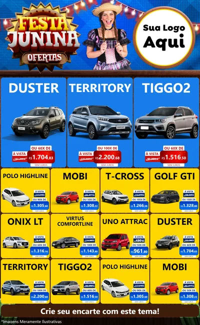 Modelo de Encarte para Encarte Grande com o tema Festa Junina Ofertas para Concessionaria de Carros