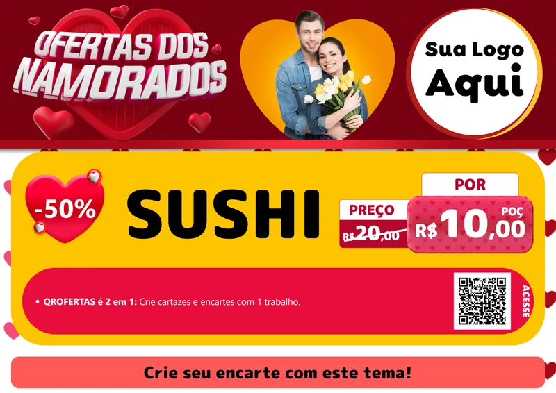 Modelo de Cartaz para Cartaz A4 Horizontal com o tema Ofertas Dos Namorados para Comida japonesa