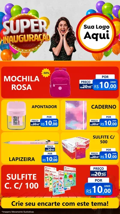 Modelo de TV para TV Vertical com o tema Super Inauguração para Papelaria
