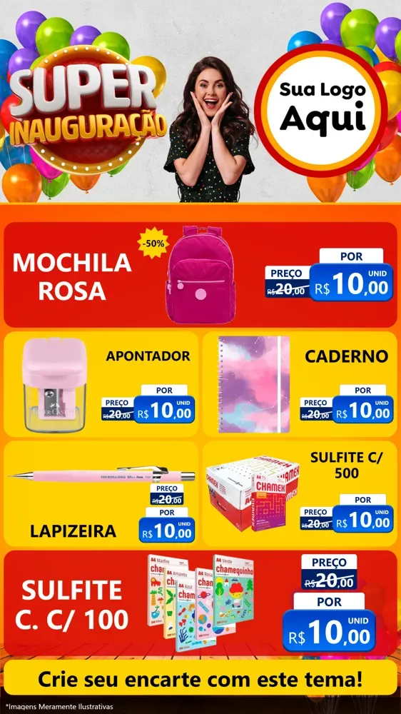Modelo de TV para TV Vertical com o tema Super Inauguração para Papelaria