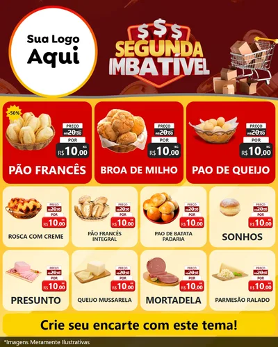Modelo de Rede Social para Feed Instagram com o tema Segunda Imbatível para Padaria