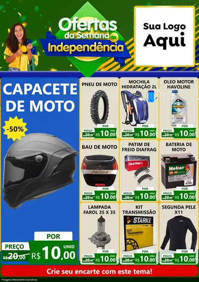 Modelo de Encarte para Encarte A4 Vertical com o tema Ofertas da Semana da Independência para Moto peças