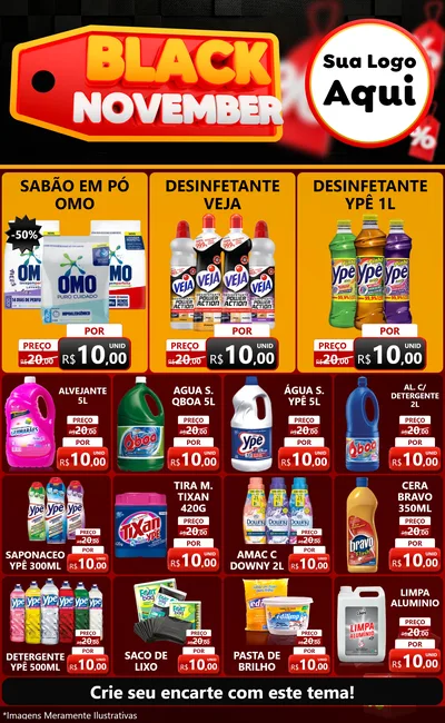 Modelo de Encarte para Encarte Grande com o tema Black November para Produtos de Limpeza