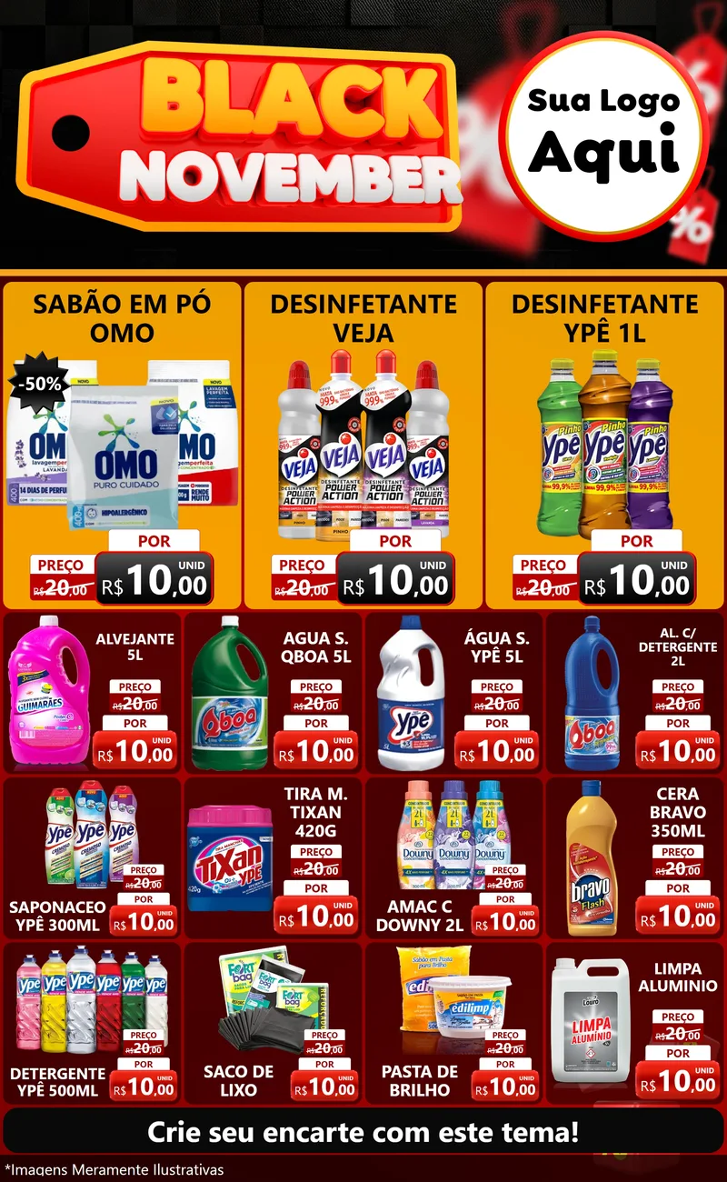 Modelo de Encarte para Encarte Grande com o tema Black November para Produtos de Limpeza