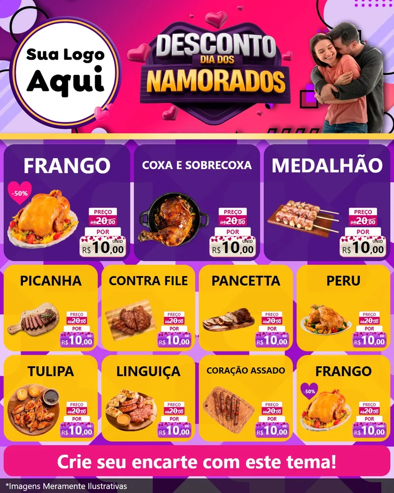 Modelo de Rede Social para Feed Instagram com o tema Desconto Dia dos Namorados para Assados