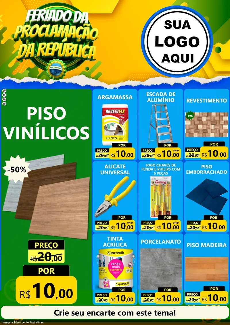 Modelo de Encarte para Encarte A4 Vertical com o tema Feriado da Proclamação da República para Material para Construção