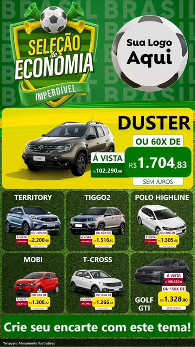 Modelo de Rede Social para Stories com o tema Seleção de Economia - Copa para Concessionaria de Carros