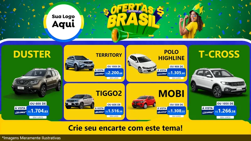 Modelo de TV para TV Horizontal com o tema Ofertas Semana do Brasil para Concessionaria de Carros