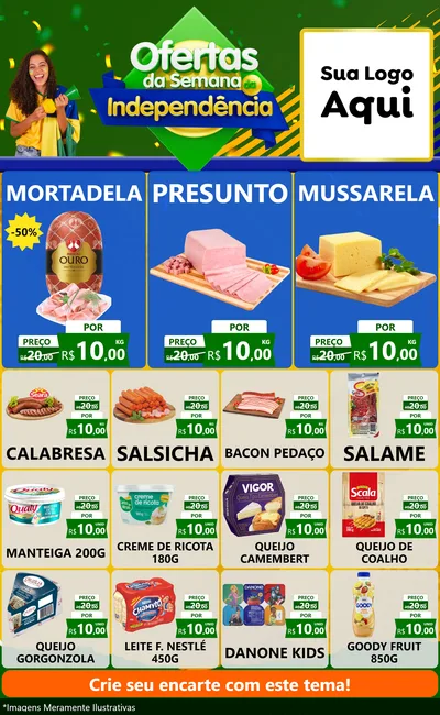 Modelo de Encarte para Encarte Grande com o tema Ofertas da Semana da Independência para Frios e Laticínios