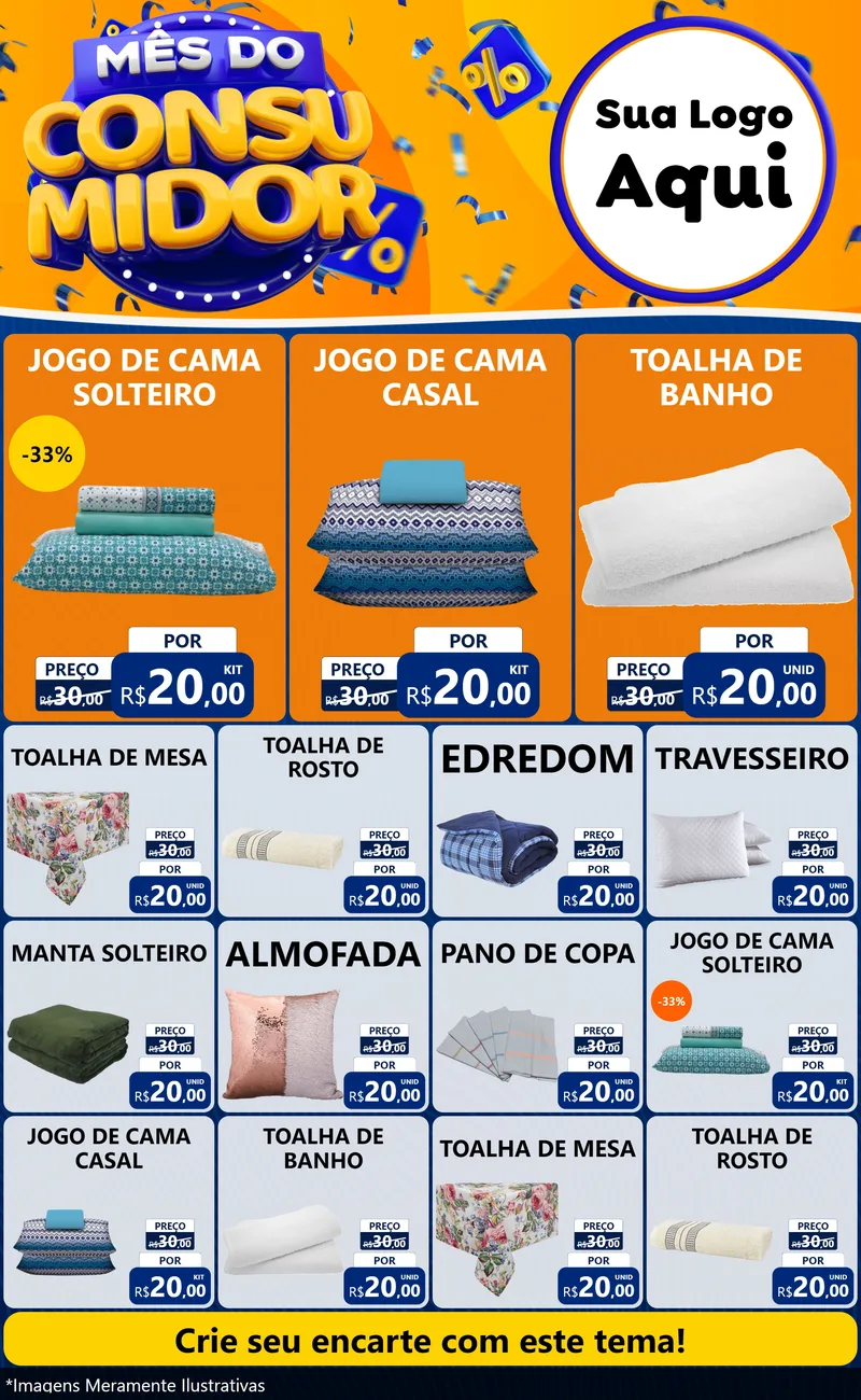 Modelo de Encarte para Encarte Grande com o tema Mês do Consumidor para Cama, Mesa e Banho