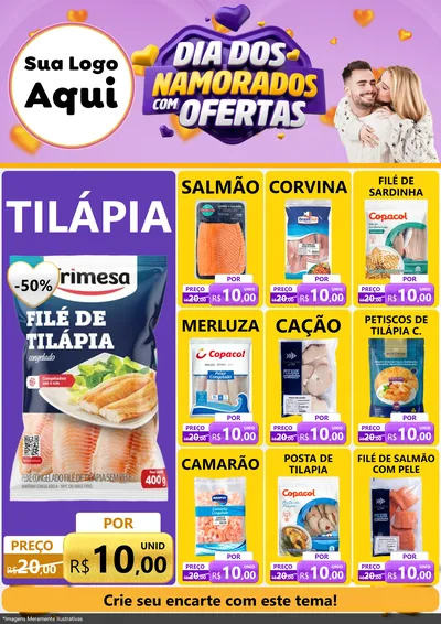 Modelo de Encarte para Encarte A4 Vertical com o tema Dia Dos Namorados Com Ofertas para Peixaria