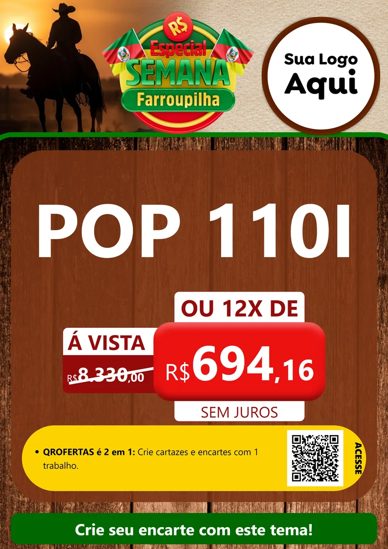 Modelo de Cartaz para Cartaz A4 Vertical com o tema Especial Semana Farroupilha para Concessionaria de Motos