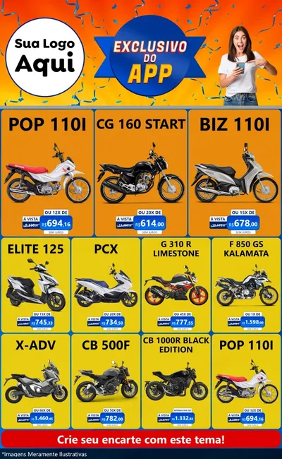Modelo de Encarte para Encarte Grande com o tema Exclusivo do Aplicativo para Concessionaria de Motos