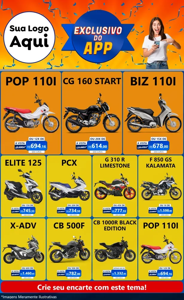 Modelo de Encarte para Encarte Grande com o tema Exclusivo do Aplicativo para Concessionaria de Motos
