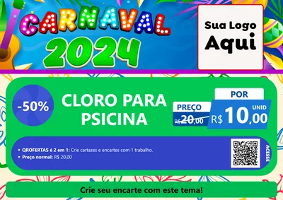 Modelo de Cartaz para Cartaz A4 Horizontal com o tema Carnaval 2027 para Produtos para Piscina