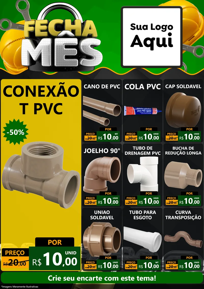 Modelo de Encarte para Encarte A4 Vertical com o tema Fecha Mês para Tubos e conexões