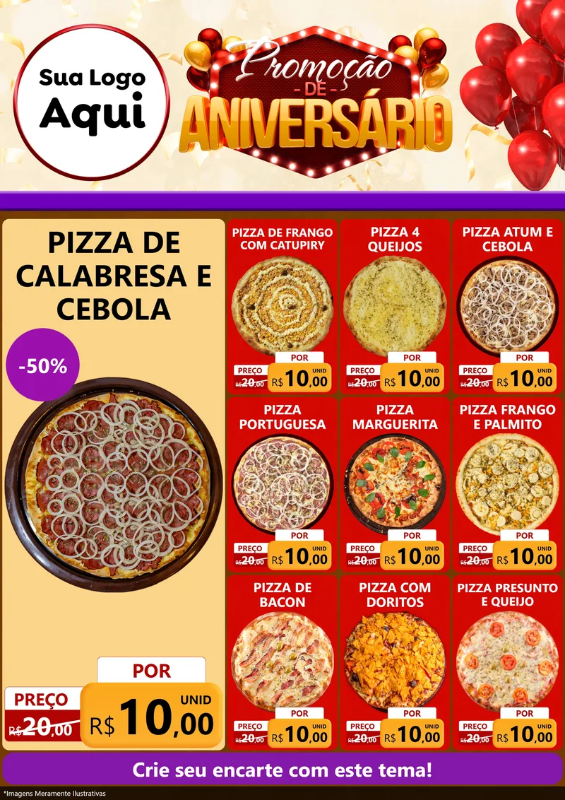 Modelo de Encarte para Encarte A4 Vertical com o tema Promoção de Aniversário para Pizzaria