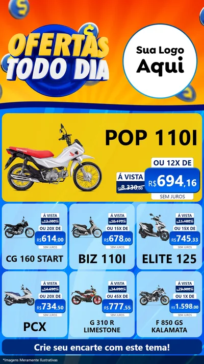 Modelo de Rede Social para Stories com o tema Ofertas Todo Dia para Concessionaria de Motos