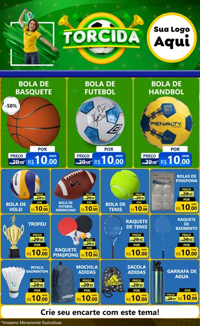 Modelo de Encarte para Encarte Grande com o tema Torcida para Artigos Esportivos