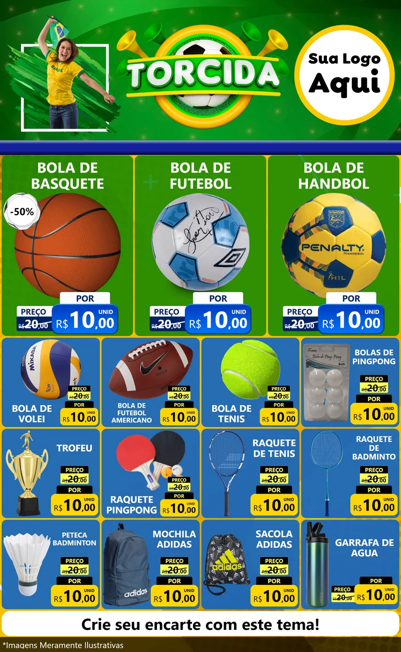 Modelo de Encarte para Encarte Grande com o tema Torcida para Artigos Esportivos