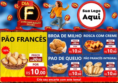 Modelo de Encarte para Encarte A4 Horizontal com o tema Dia F - O Dia Mais Barato Do Mês para Padaria