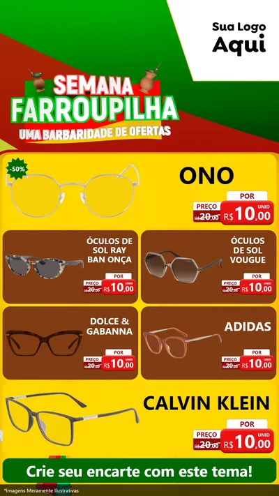 Modelo de TV para TV Vertical com o tema Semana Farroupilha - Uma Barbaridade de Ofertas para Óticas