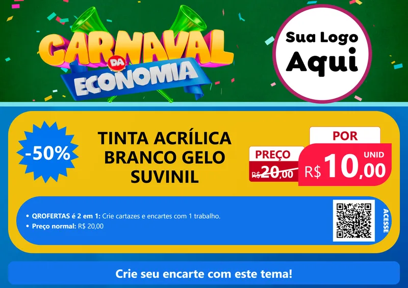 Modelo de Cartaz para Cartaz A4 Horizontal com o tema Carnaval da Economia para Tintas e Ferramentas