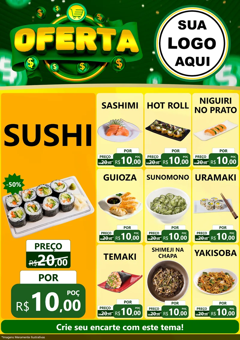Modelo de Encarte para Encarte A4 Vertical com o tema Oferta para Comida japonesa