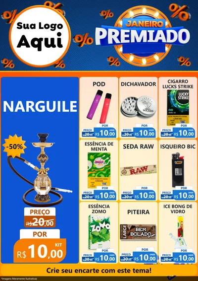 Modelo de Encarte para Encarte A4 Vertical com o tema Janeiro Premiado para Tabacaria