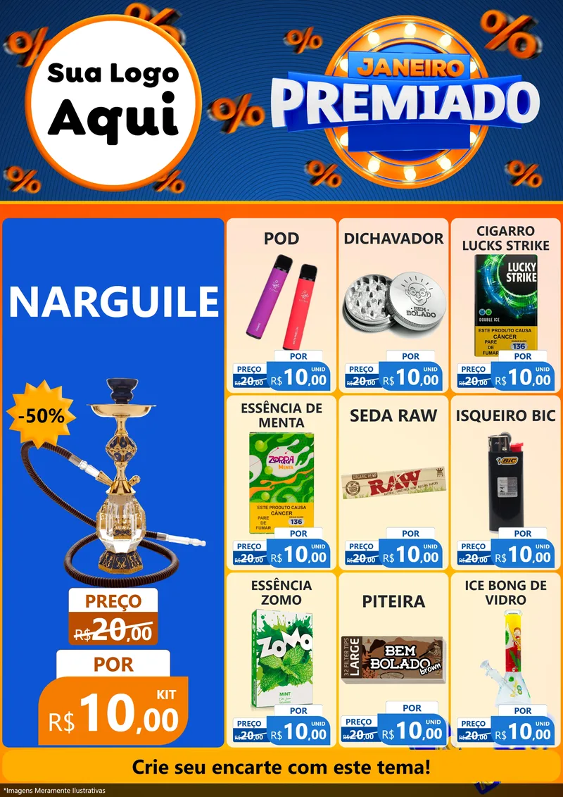Modelo de Encarte para Encarte A4 Vertical com o tema Janeiro Premiado para Tabacaria