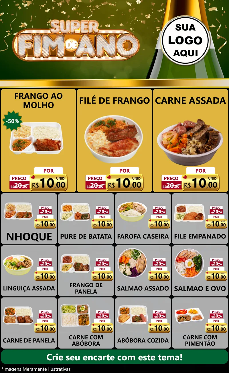 Modelo de Encarte para Encarte Grande com o tema Super Fim de Ano para Restaurante