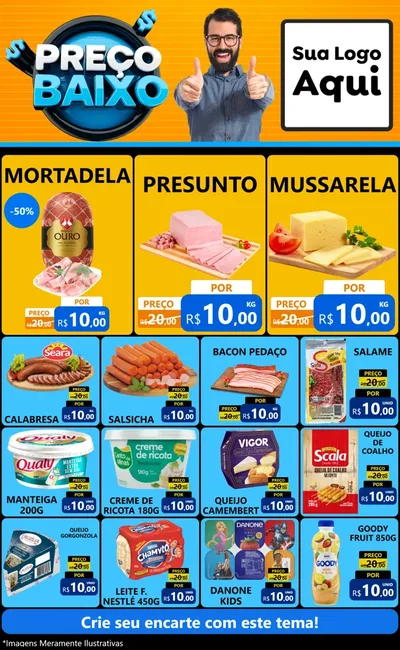 Modelo de Encarte para Encarte Grande com o tema Preço Baixo para Frios e Laticínios