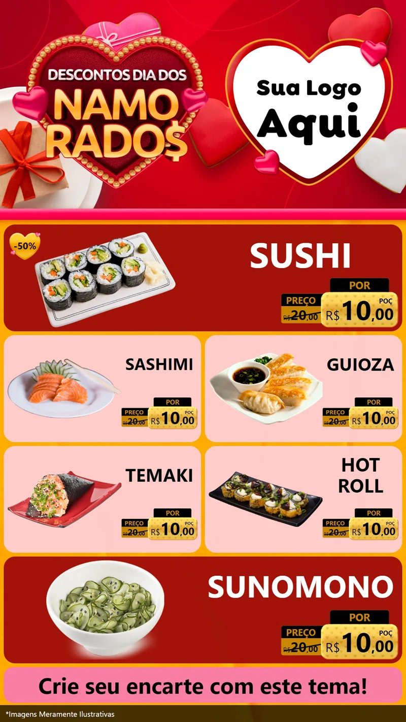 Modelo de TV para TV Vertical com o tema Descontos Dia dos Namorados para Comida japonesa