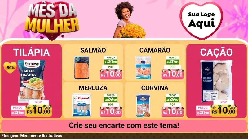 Modelo de TV para TV Horizontal com o tema Mês da Mulher para Peixaria