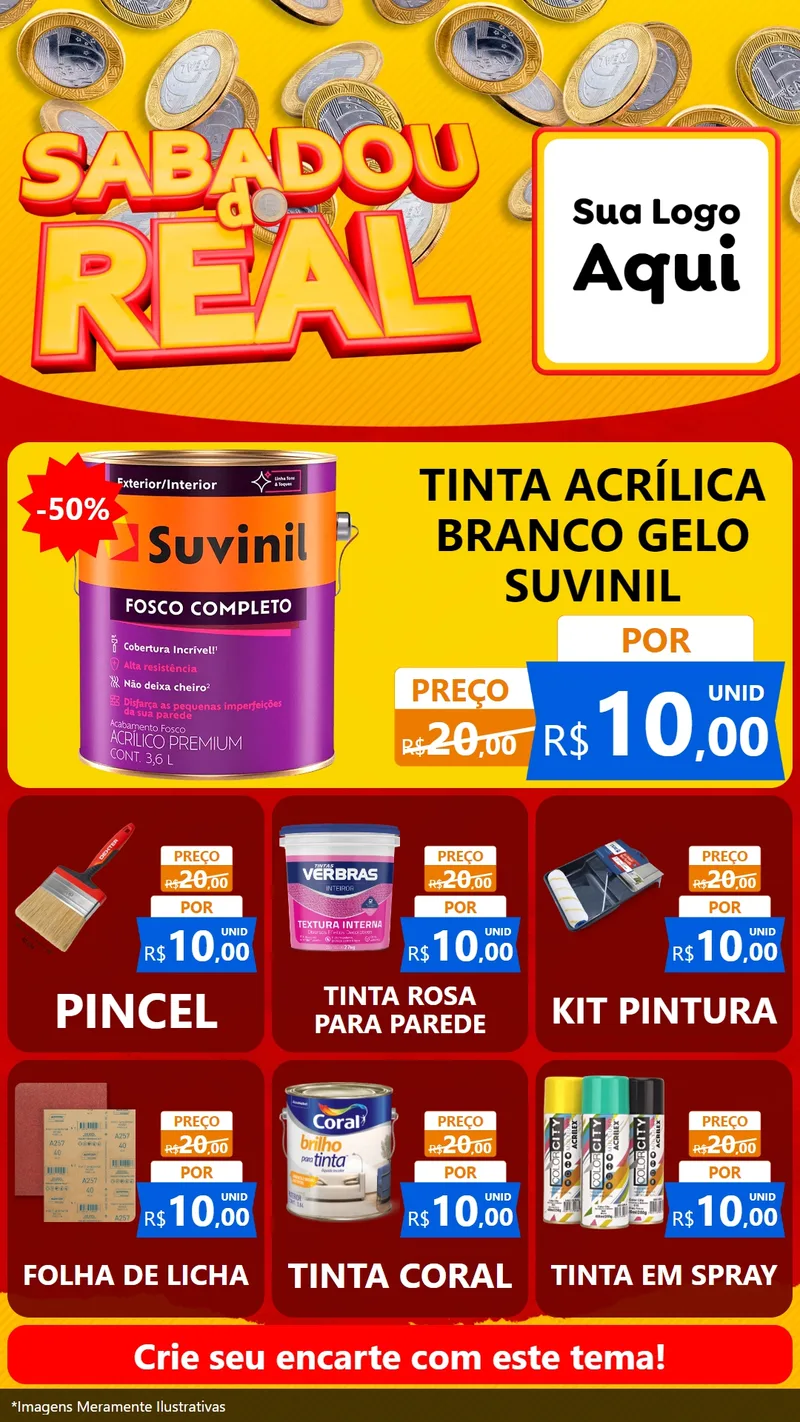 Modelo de Rede Social para Stories com o tema Sabadou do Real para Tintas e Ferramentas