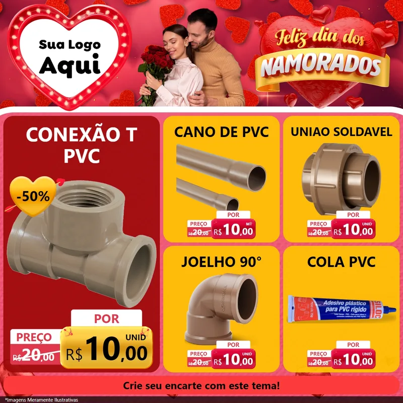 Modelo de Rede Social para Feed Facebook com o tema Feliz Dia Dos Namorados para Tubos e conexões