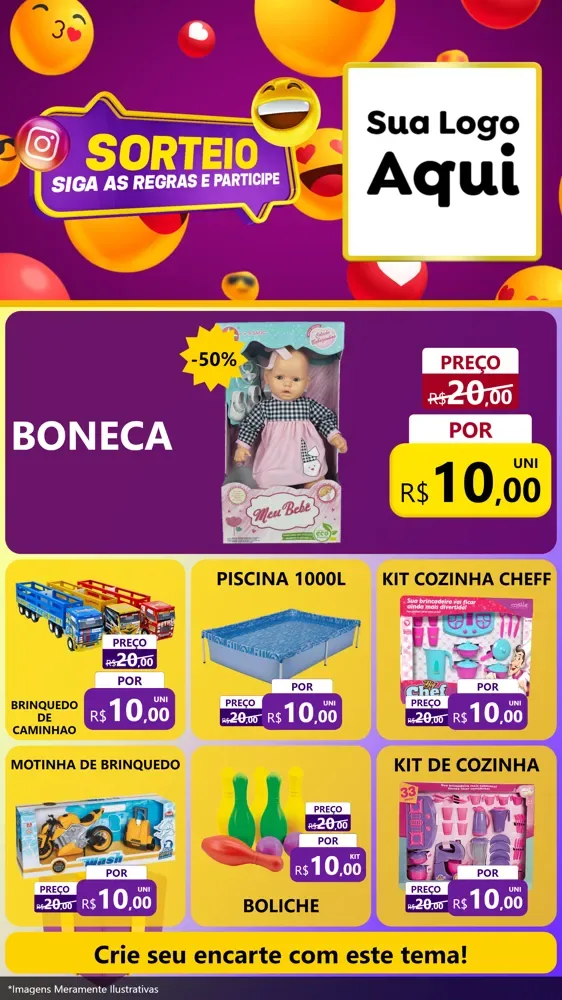 Modelo de Rede Social para Stories com o tema Sorteio para Brinquedos